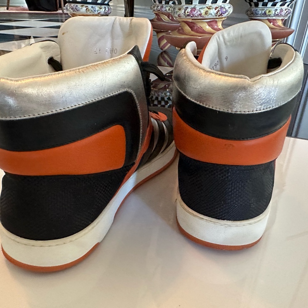 Louis Vuitton Black and Orange High-Top Sneakers - Picture 7 of 8
